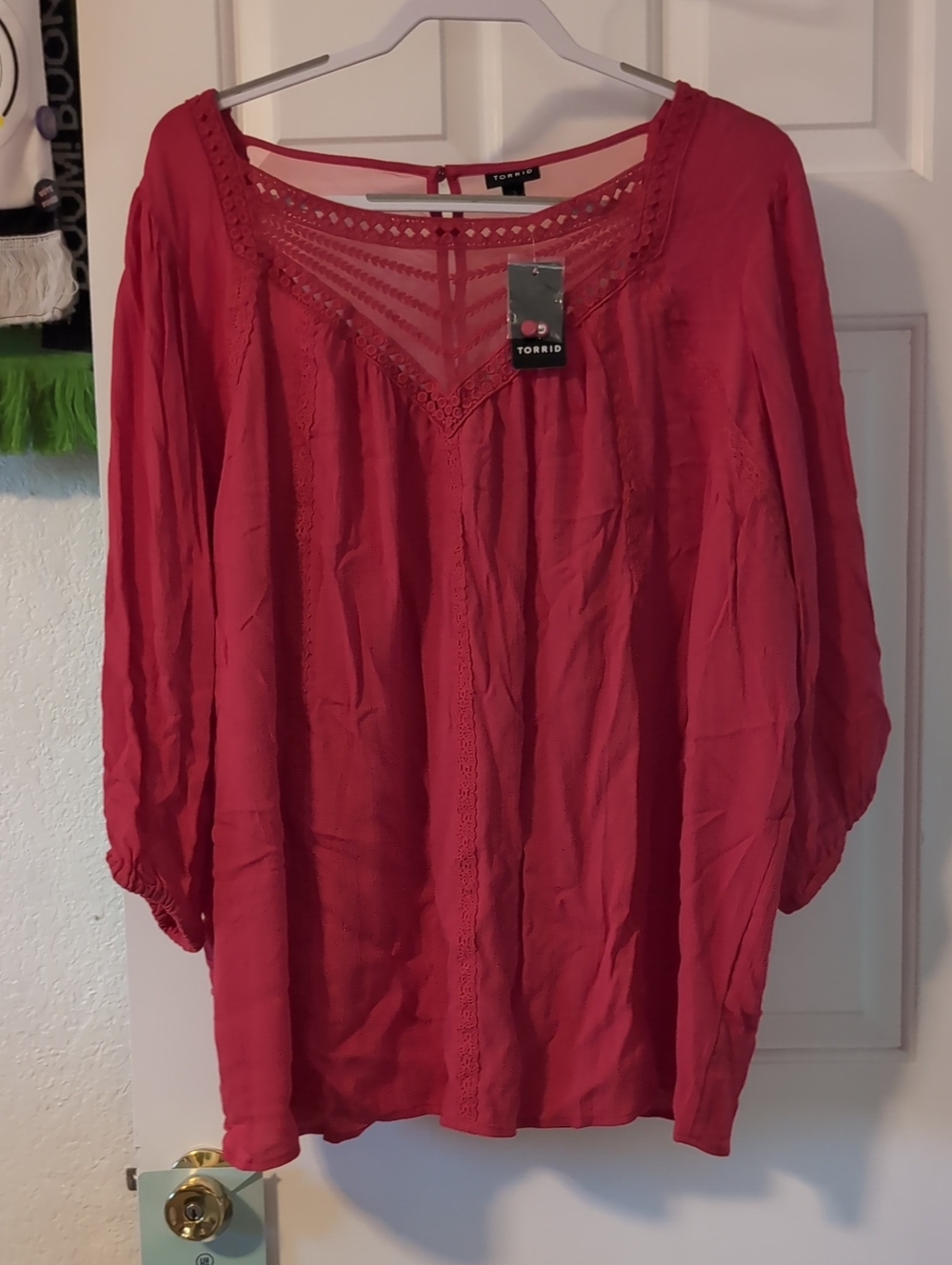 torrid Red Boho Lace Inset Peasant Blouse